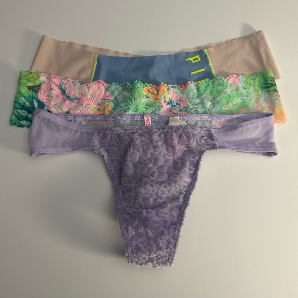 Pink Victorias Secret Thongs Small Set of 3